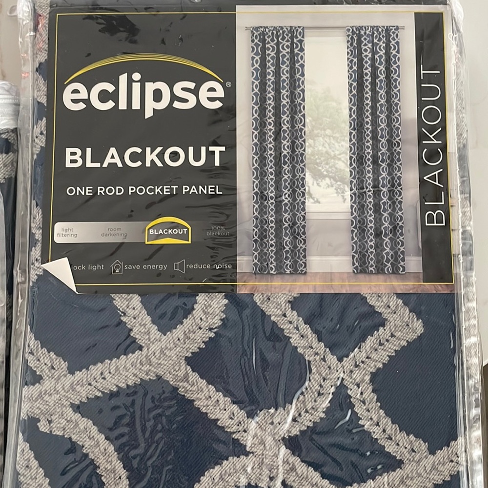 2 - 37” x 84” Indigo rod pocket black out curtain